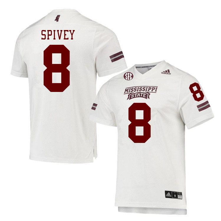Men #8 Geor'quarius Spivey Mississippi State Bulldogs College Football Jerseys Stitched Sale-White